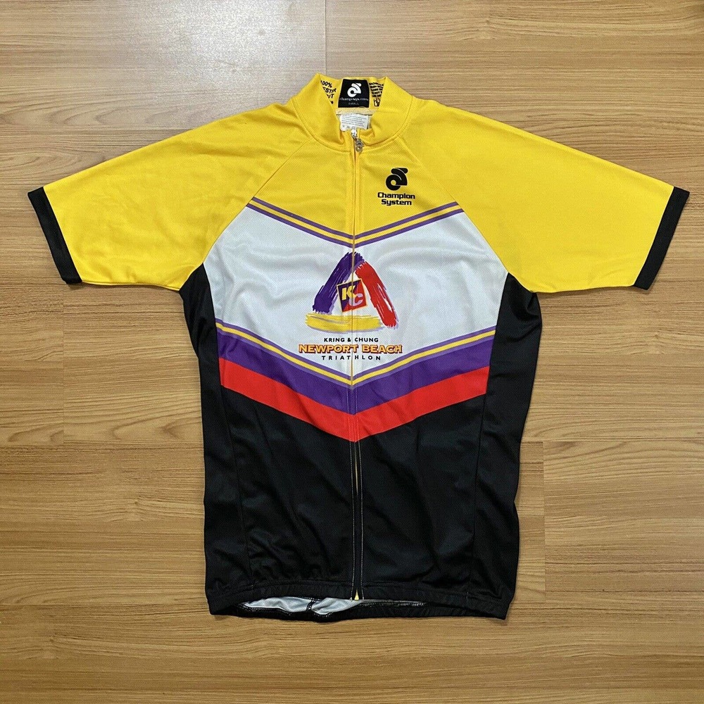 Champion System Newport Beach Triathlon Cycling Jersey Yellow Mens Small NWT